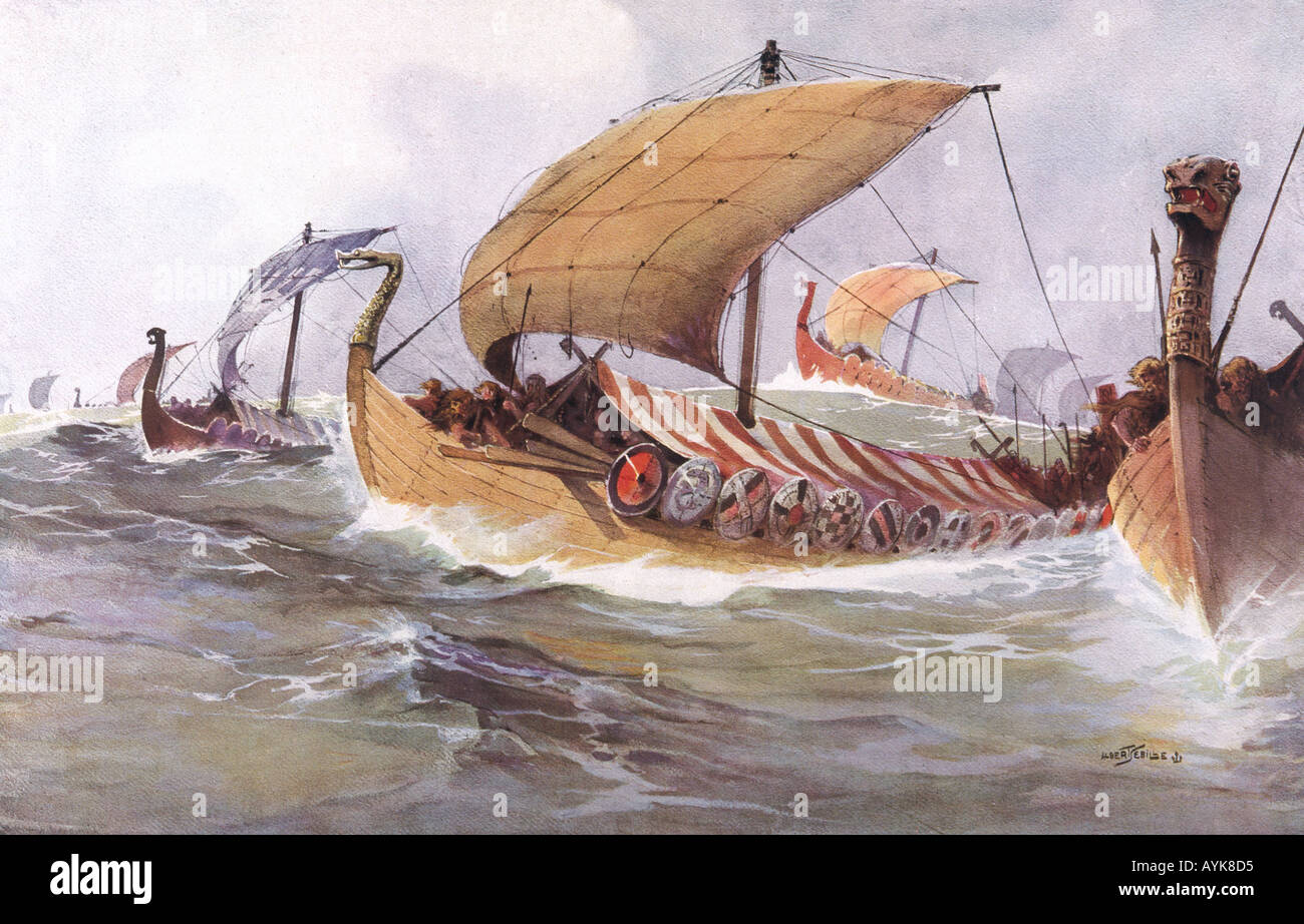 La flotte des raids vikings Banque D'Images