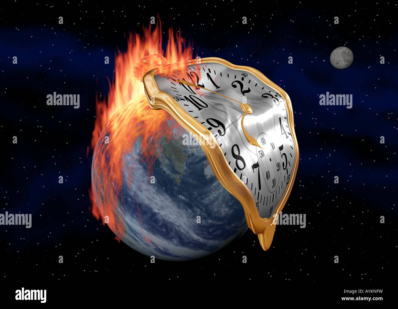 Fob watch une fonte, dans une terre symbolisant le temps presse sur le réchauffement climatique Banque D'Images