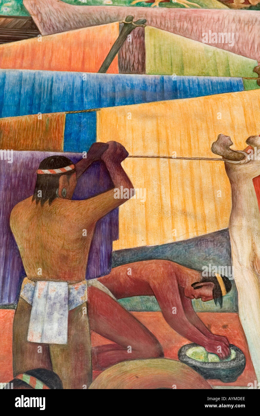 L'artiste mexicain Diego Rivera fresque de l'histoire du Mexique dans le Palais National Palacio Nacional Mexico City Banque D'Images