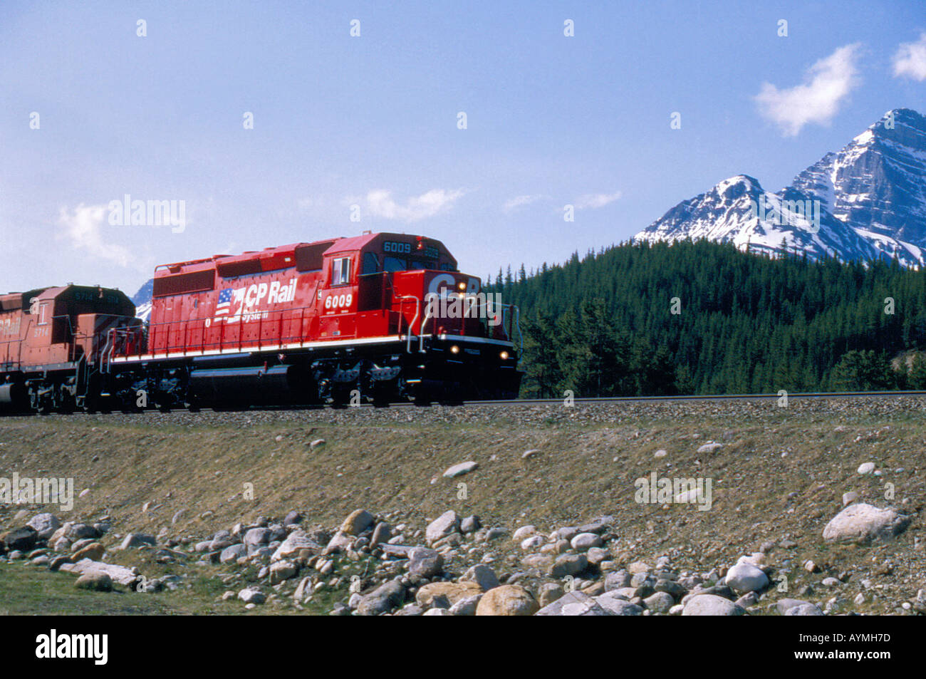 Locomotive diesel CP Rail Rocheuses, la Colombie-Britannique, Canada. Photo par Willy Matheisl Banque D'Images