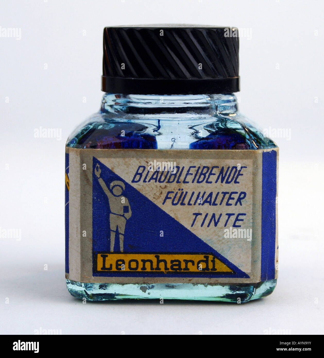 Bureau, bureau, marmite à encre plume, « blaubleibande Füllhalter Tinte », société : Leonardi, Dresde, fin des années 1940, Banque D'Images