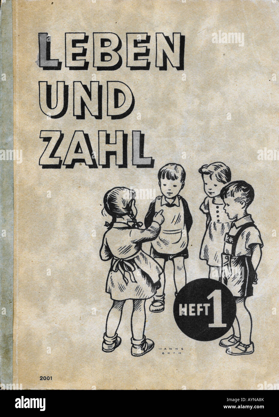 Éducation, matériel éducatif, livre scolaire 'Leben und Zahl' (vie et figure), 1ère forme, maison d'édition Volk und Wissen Berlin, Allemagne 1948, couverture, Banque D'Images