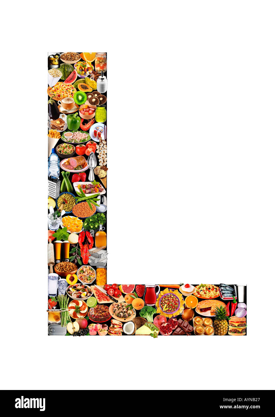 FOODFONT LETTRE L SUR LE NOIR ET BLANC Banque D'Images