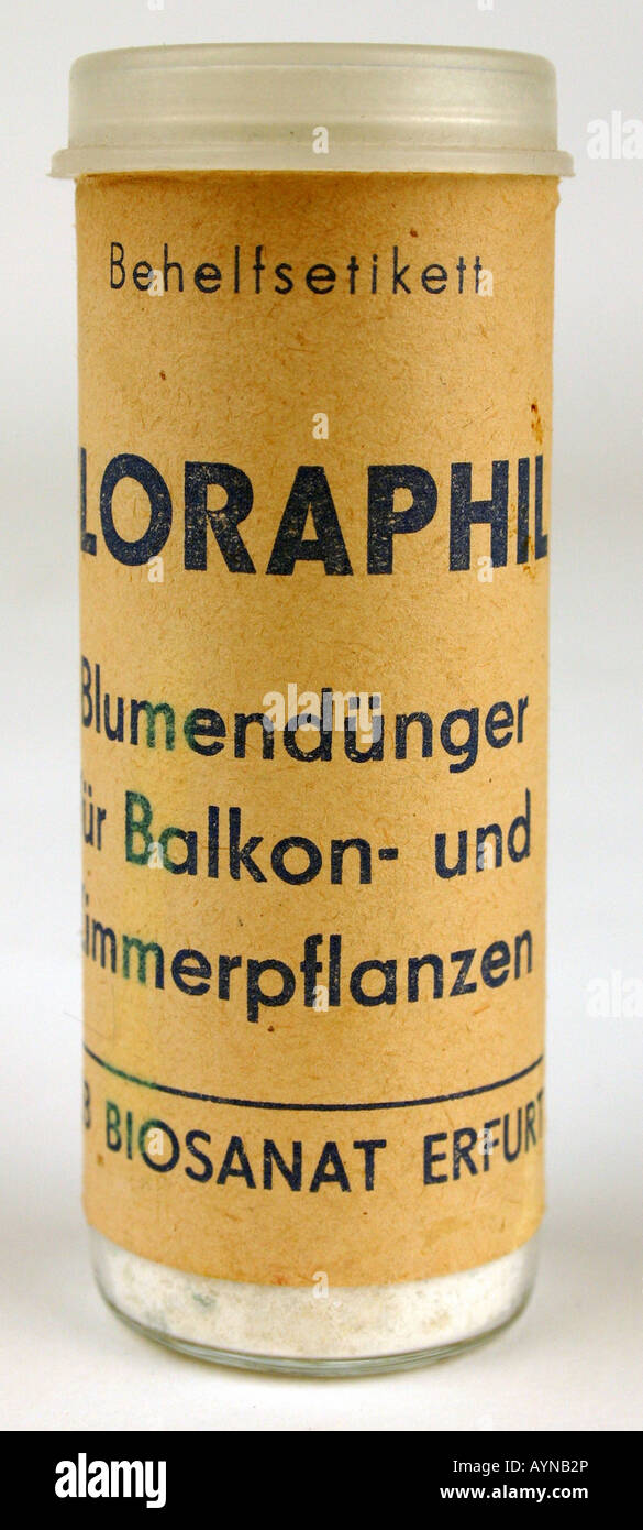 Industrie, chimie, Phloraphil, engrais pour plantes de balcon et de salle, produit par VEB Bisanat Erfurt, GDR, historique, historique, XXe siècle, studio shot, produit, étiquette de remplacement, Banque D'Images