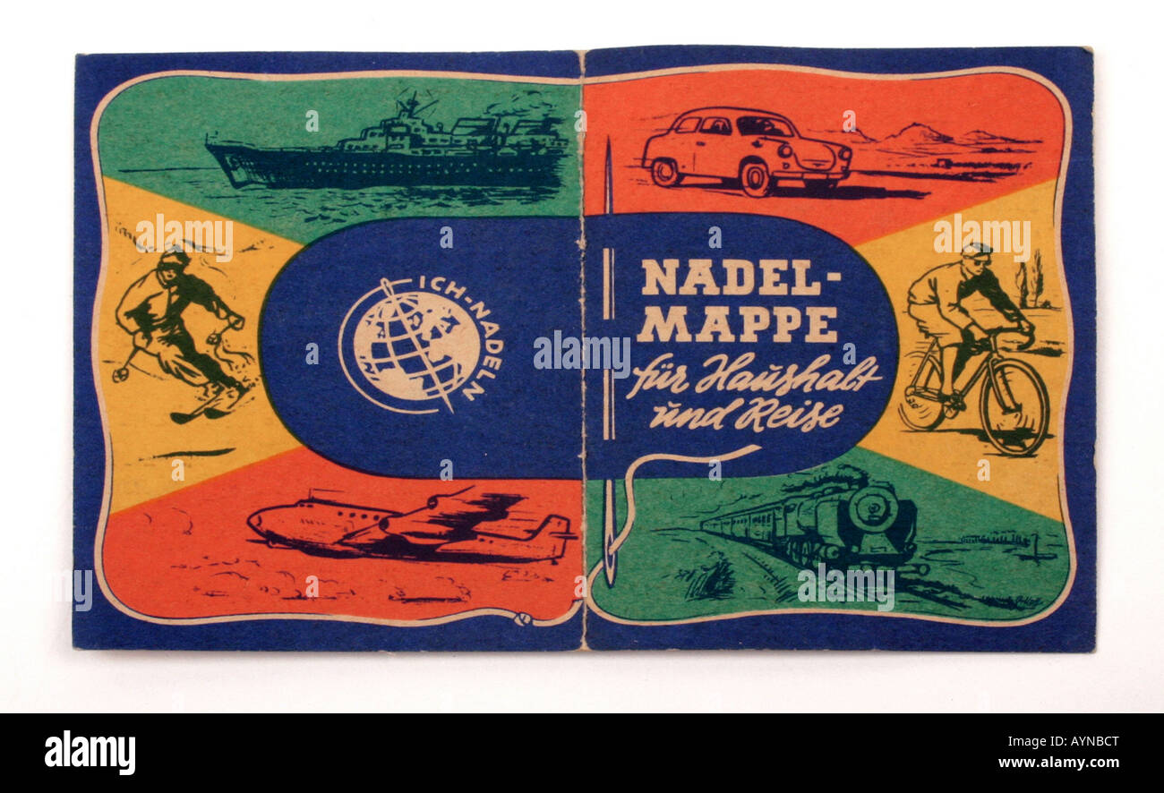 Ménage, couture, carte de voyage pour aiguilles, produit par VEB Nadelwerk Ichtershausen, RDA, 1960, Banque D'Images