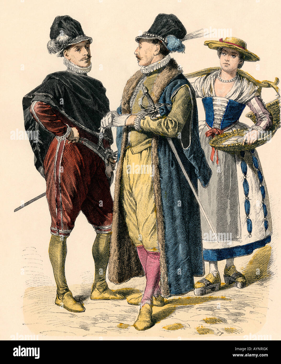 Les étudiants de l'université de Padoue et d'une fermière qui produisent à vendre Italie années 1580. Impression couleur à la main Banque D'Images