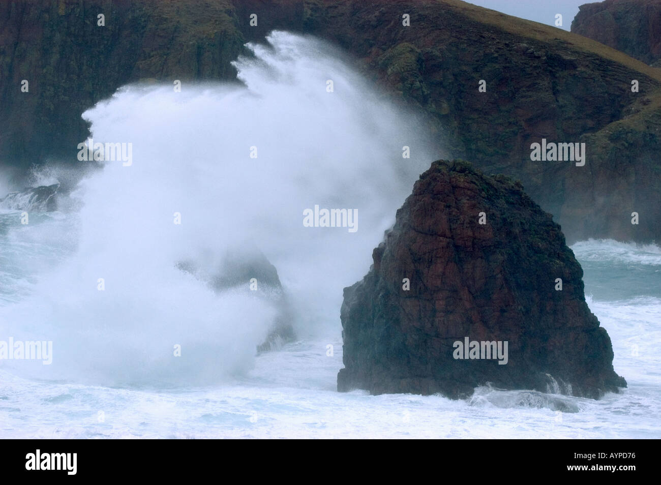SHETLAND ISLANDS UK tempête frappe l'île Sea stacks Muckle Roe ECOSSE Banque D'Images