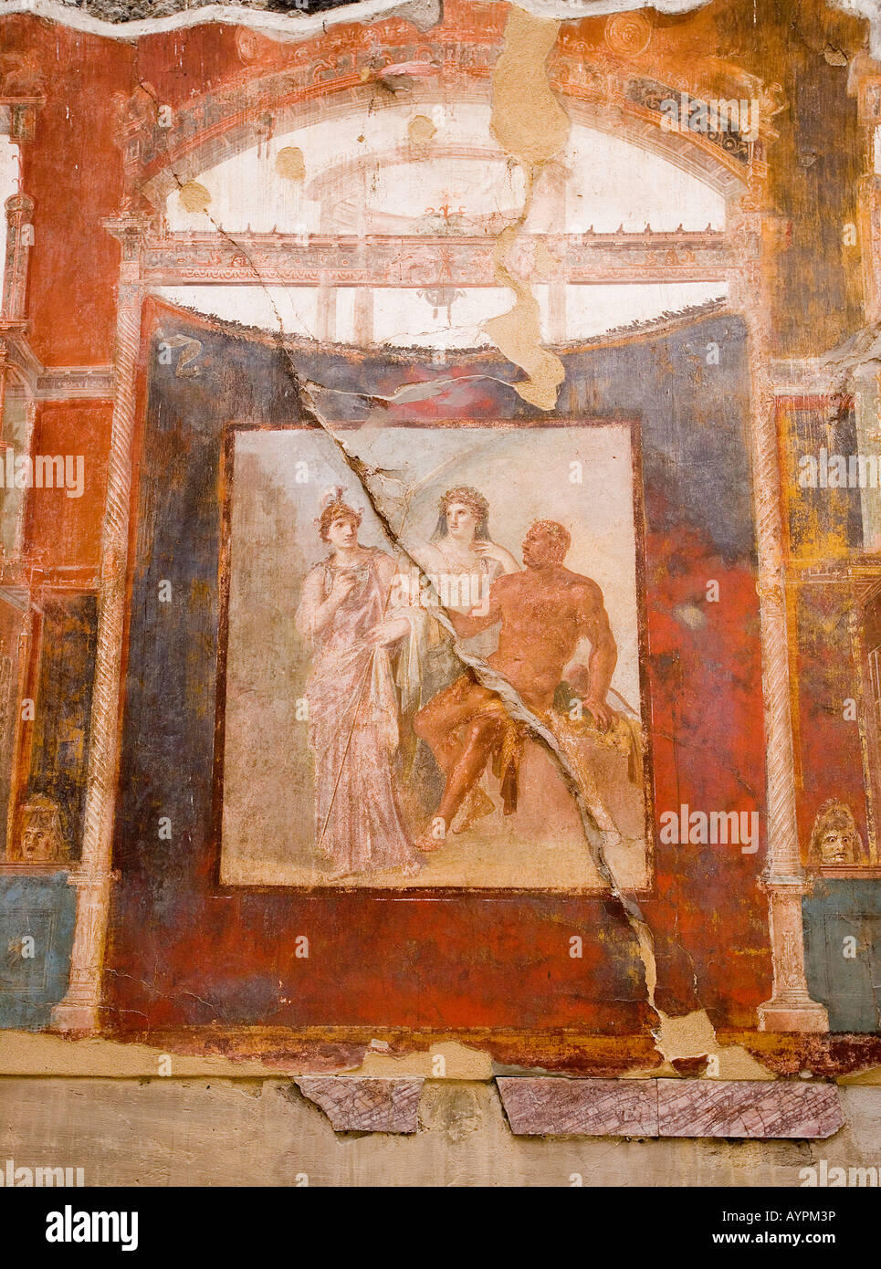 Hall de l'Augustals : entrée d'Hercule dans l'Olympus avec Junon et Minerve, la peinture dans les ruines d'Herculanum, Italie Banque D'Images