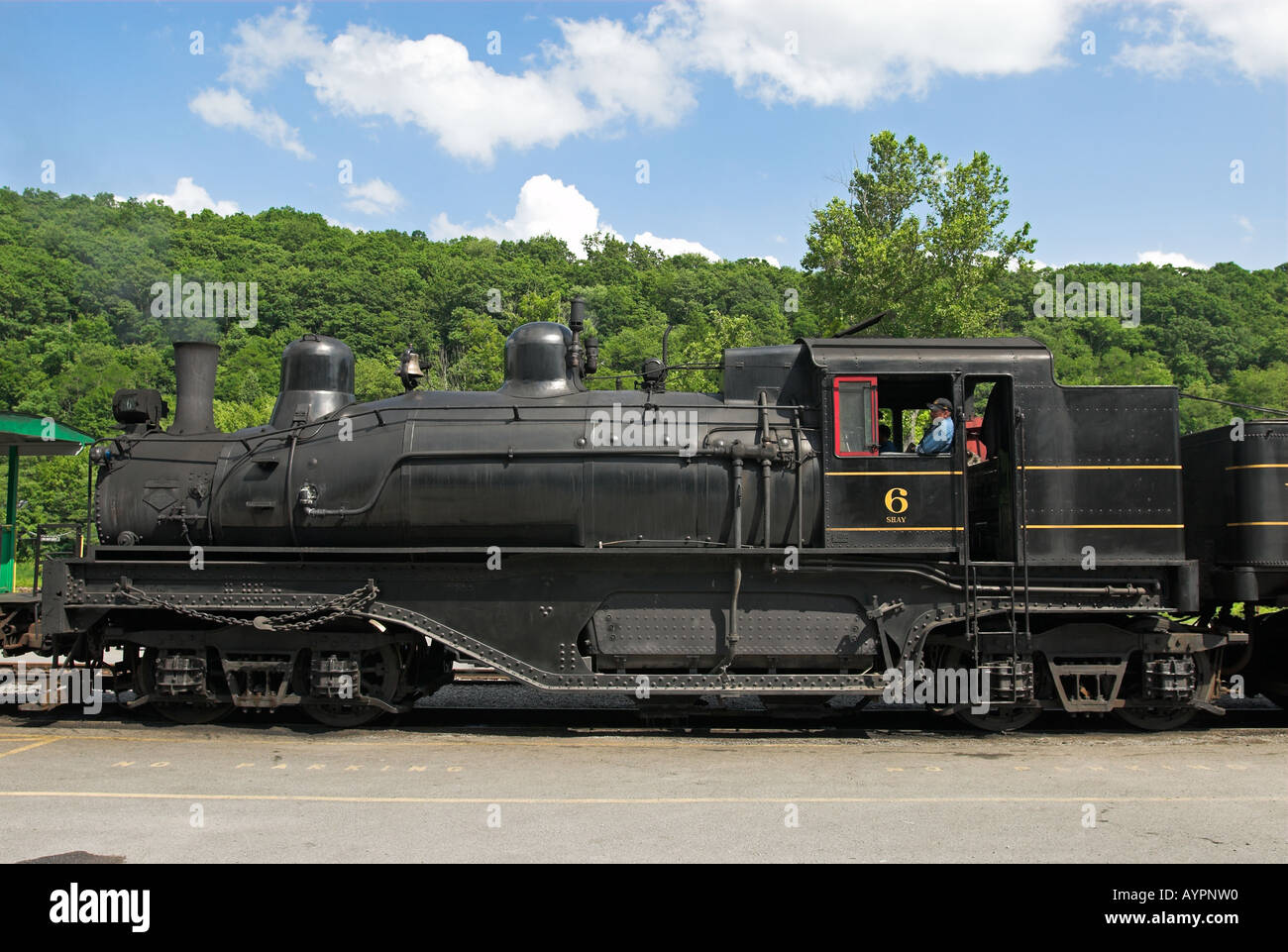 Locomotive Shay dans Cass Scenic Railroad State Park, dans le comté de Pocahontas, Cass, West Virginia, USA Banque D'Images