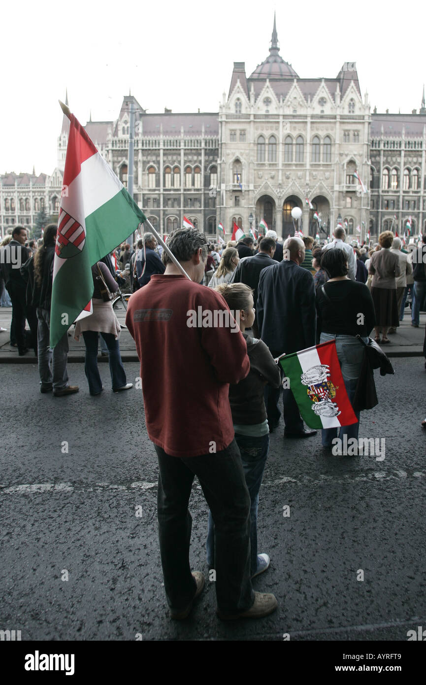 Prostest Politique sur Kossuth Square en face de la Maison du parlement à Budapest,Hongrie Banque D'Images