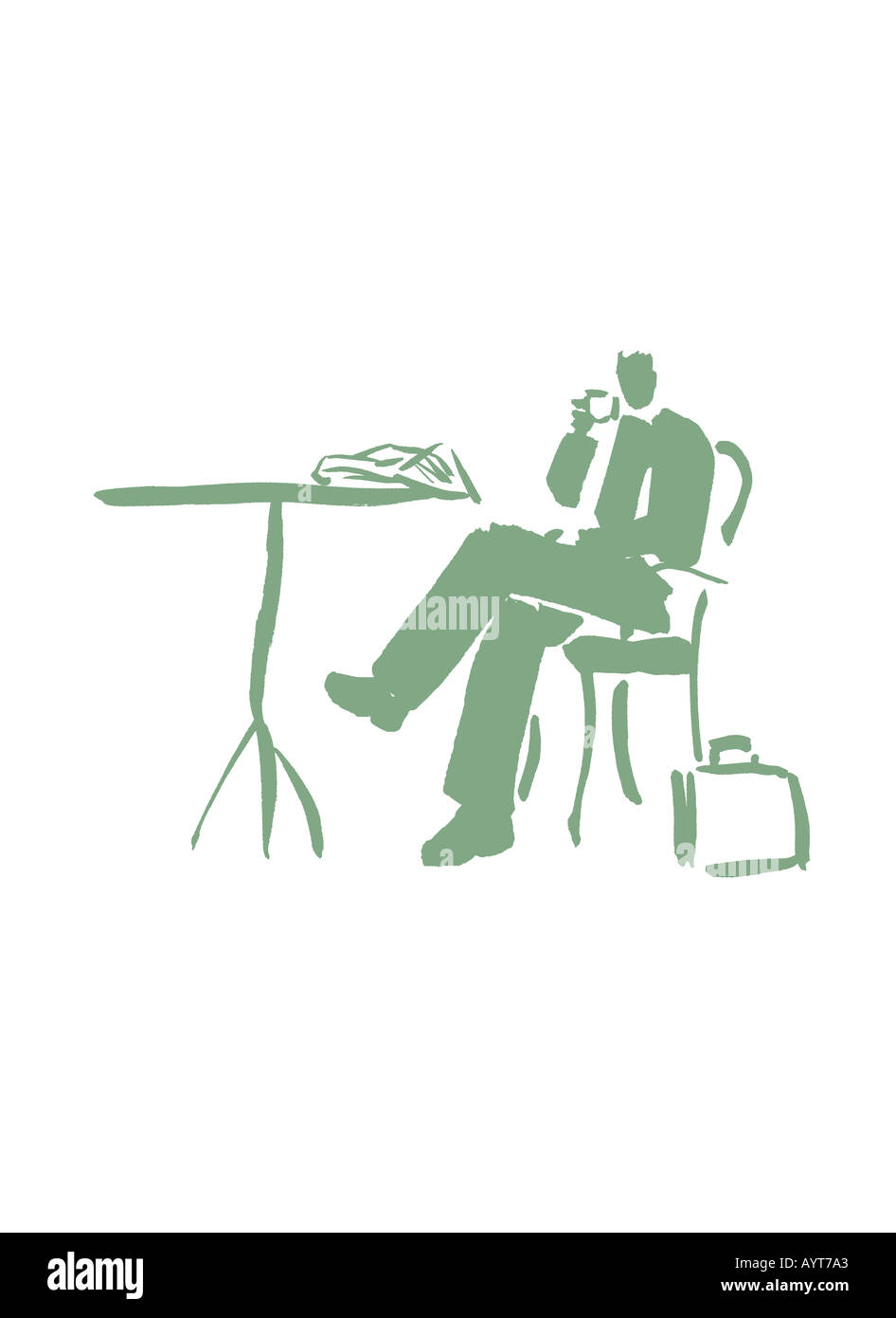 Vert de mer foncé pinceau illustration d'un couple et de boire une tasse de boisson chaude Banque D'Images
