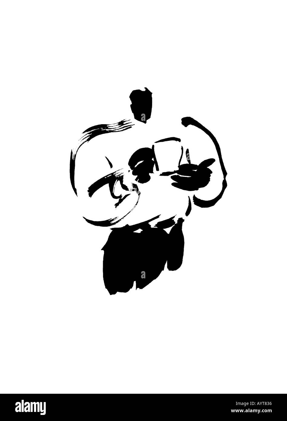 Travail brosse noir illustration d'un businessman de boire une tasse de boisson chaude Banque D'Images