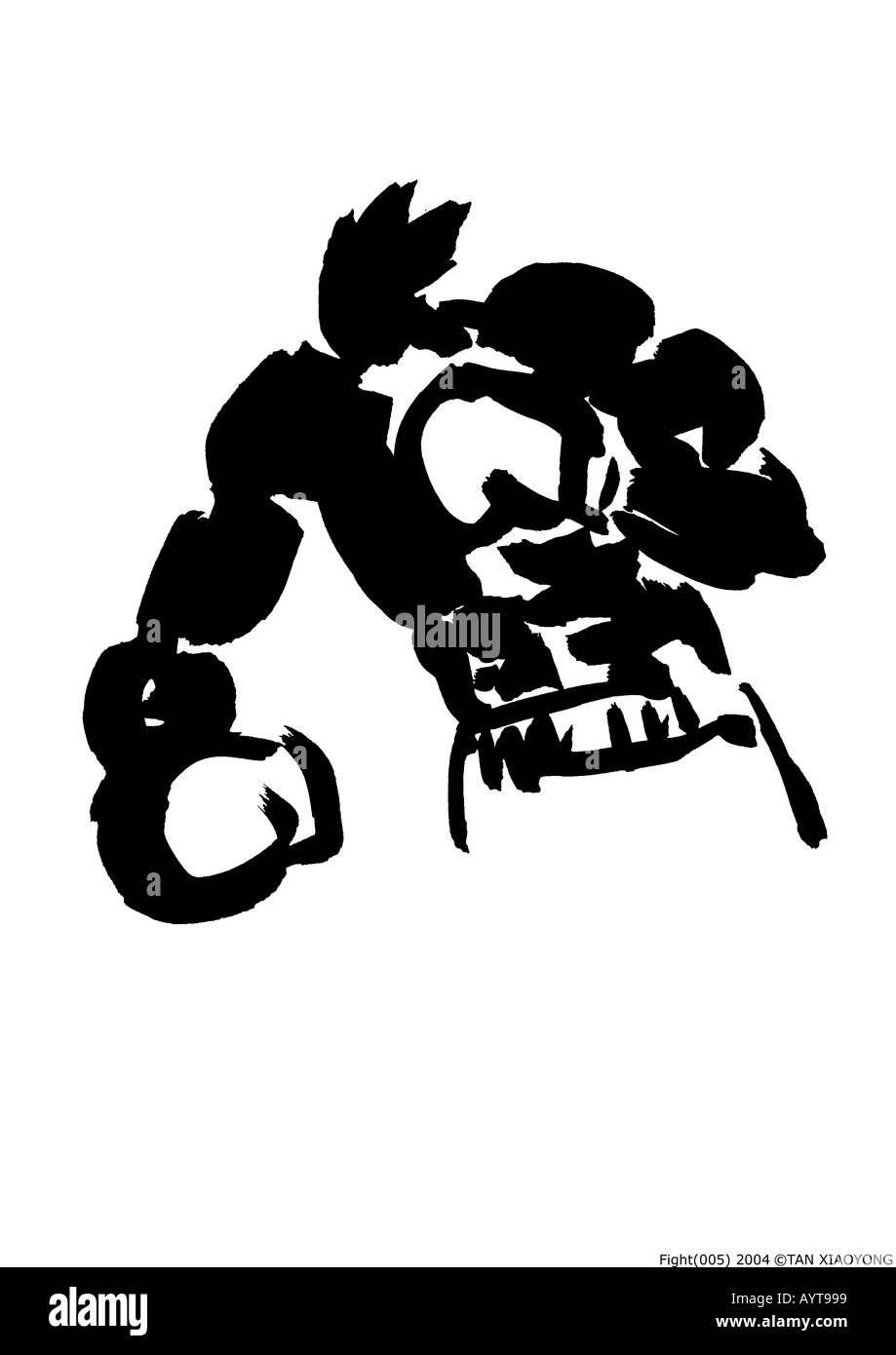 L'encre noire artistique peinture d'un combat de boxe Banque D'Images