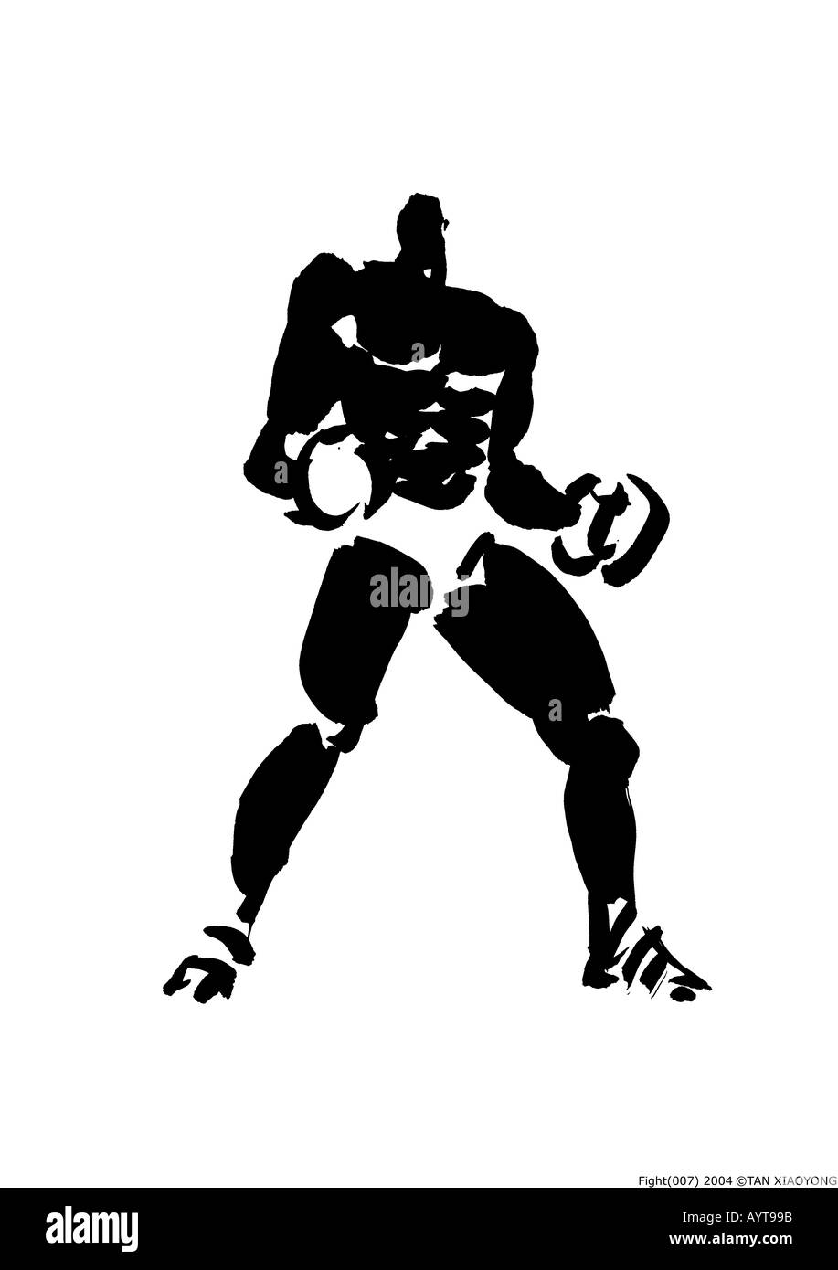 L'encre noire artistique peinture d'un combat de boxe Banque D'Images