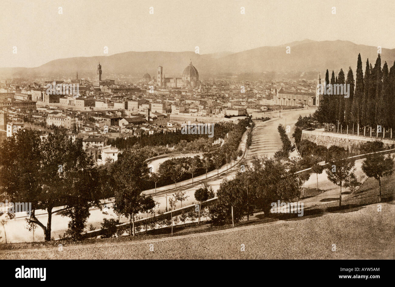 Florence Italie, vue depuis San Miniato vers 1890. Photographie Banque D'Images