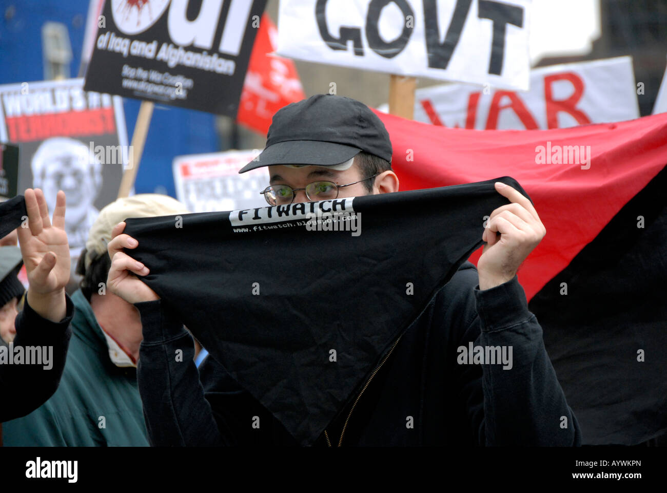 Fédération anarchiste groupe à arrêter la guerre demo 15 mars 2008. Banque D'Images