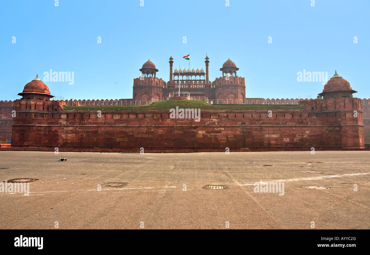 La grande muraille du Fort Rouge Old Delhi Inde Banque D'Images