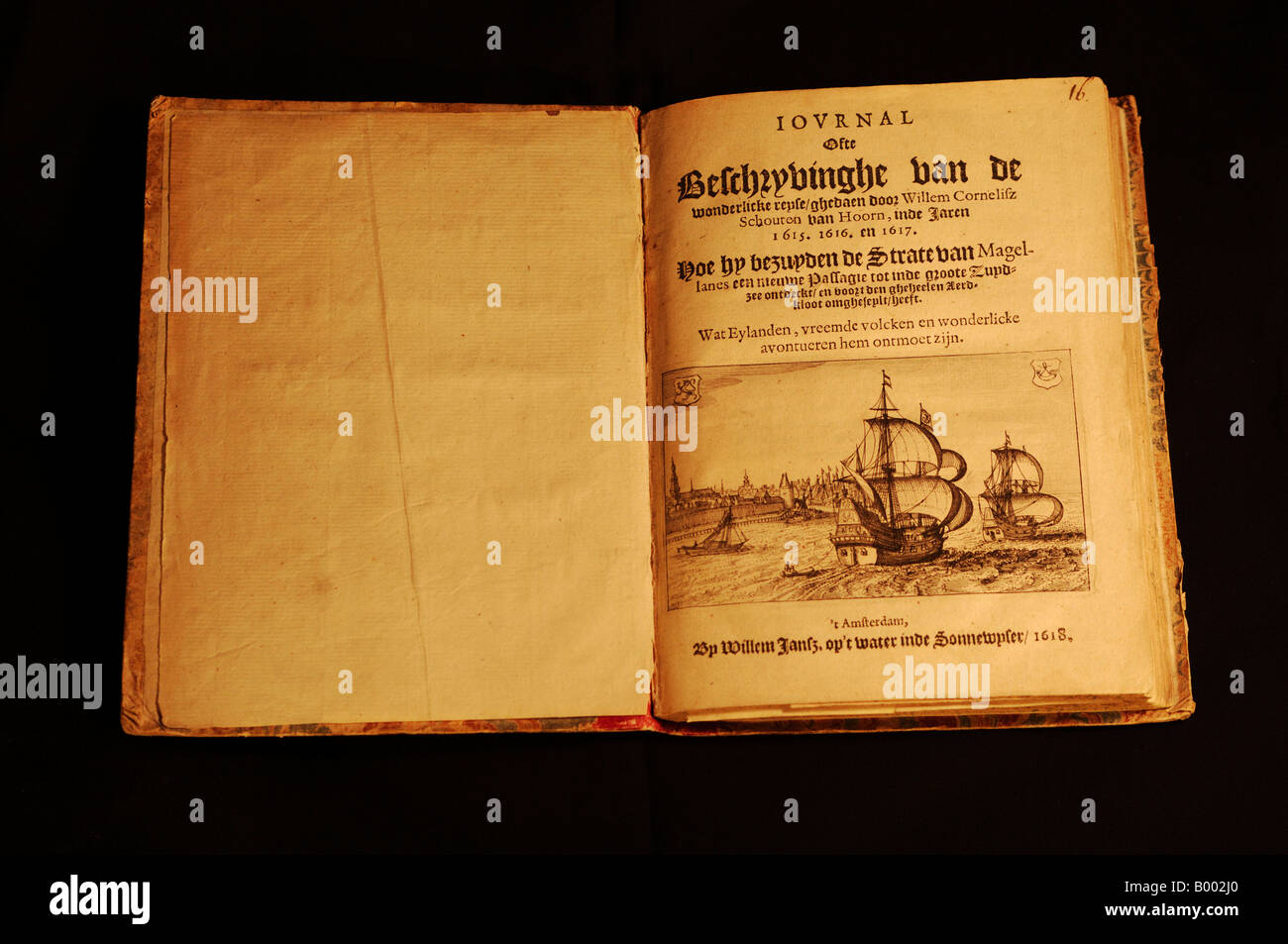 Musée maritime de Rotterdam le journal officiel de l'expédition de Hoorn un navire de la Compagnie Zuidlijk qui ont navigué jusqu'à CAPE HOORN en 1615 Banque D'Images