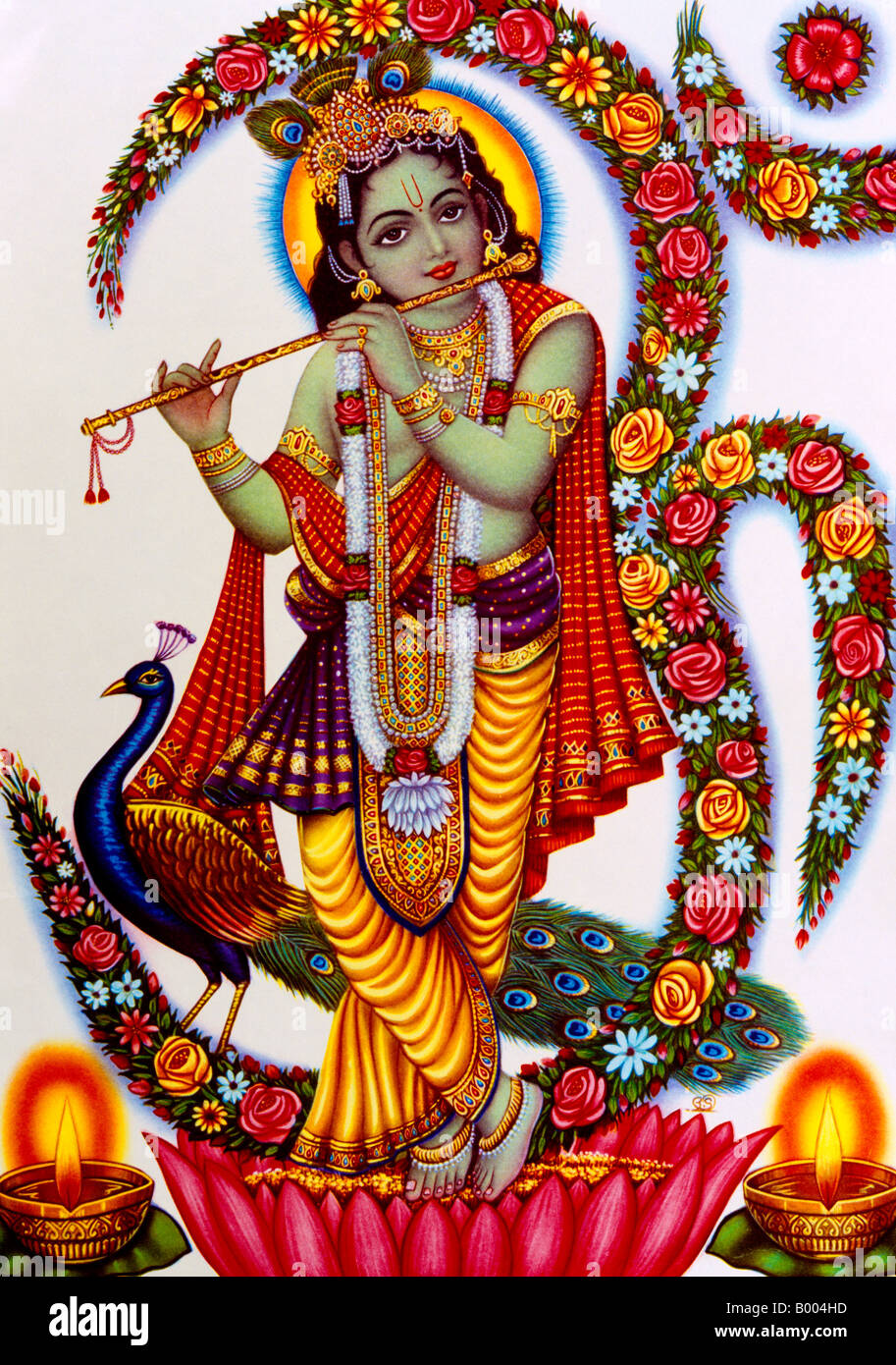 Dieu hindou Krishna jouant de la flûte Banque D'Images