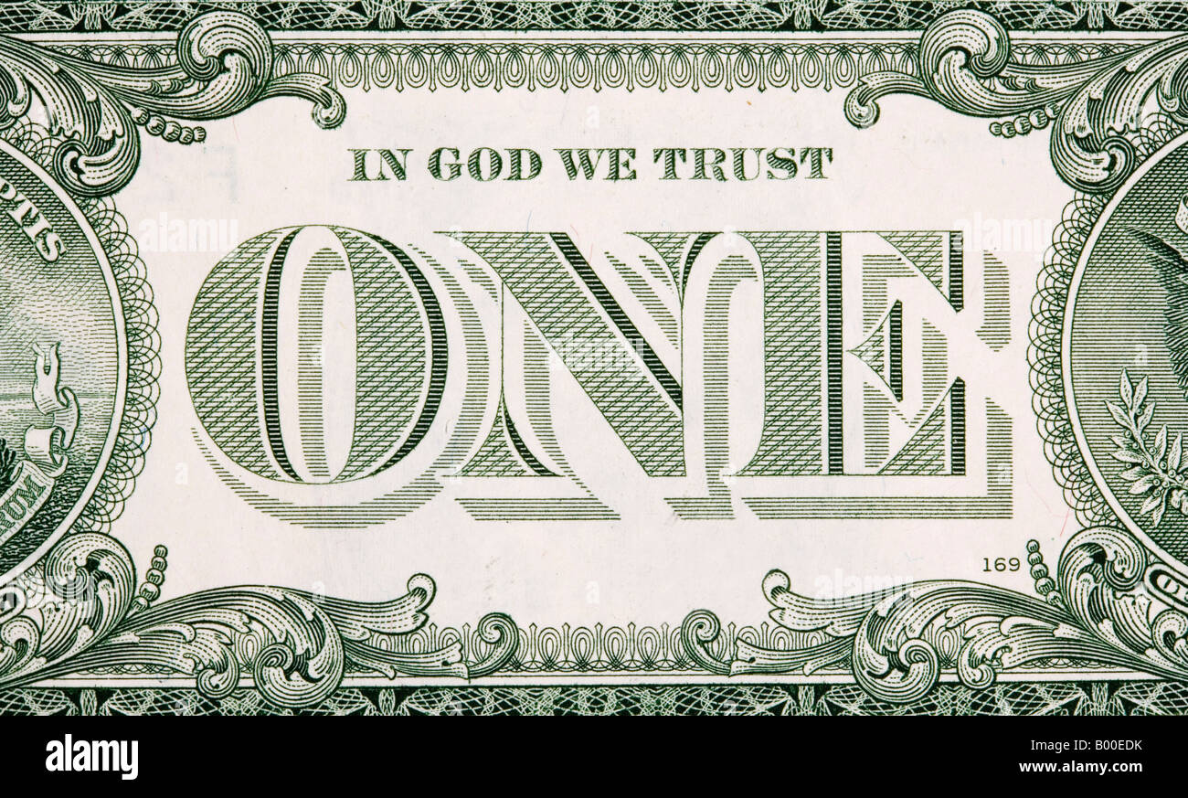 Détail d'un 1 Dollar bank note in God we trust Banque D'Images
