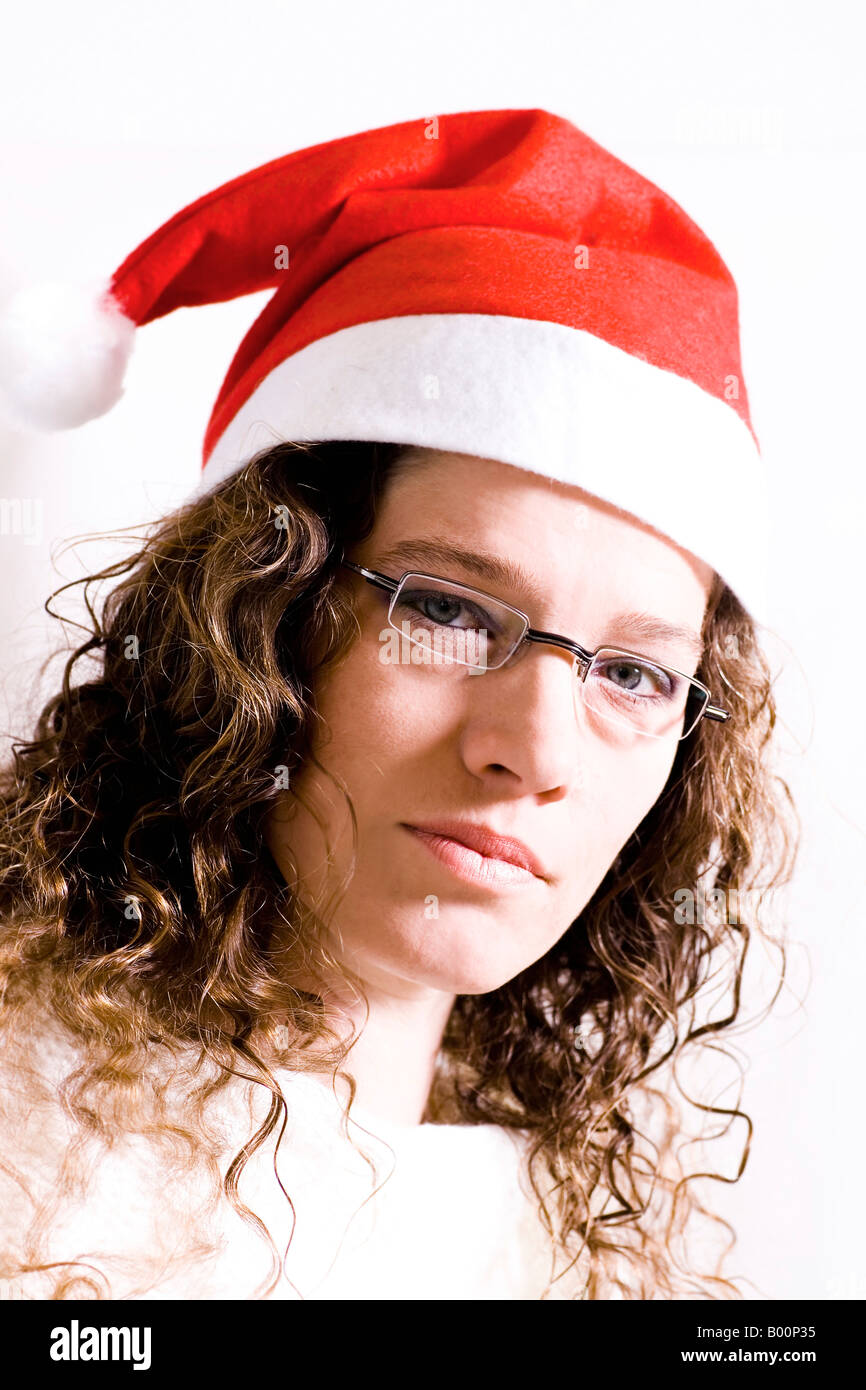 Woman with Christmas-cap Banque D'Images