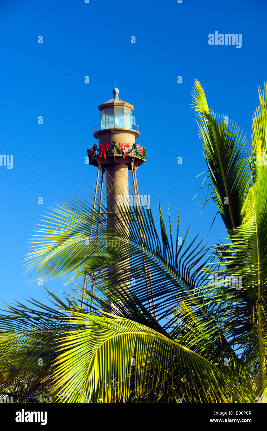 Le phare de Sanibel Island avec décorations de Noël Sanibel Island Florida USA Banque D'Images