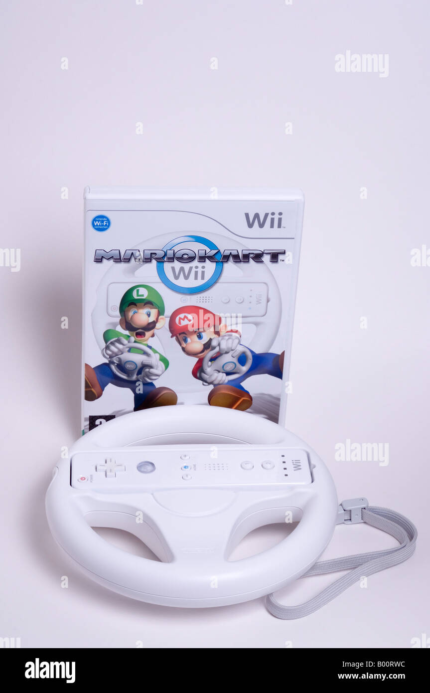 Mariokart pour Wii avec Wii Wheel Banque D'Images