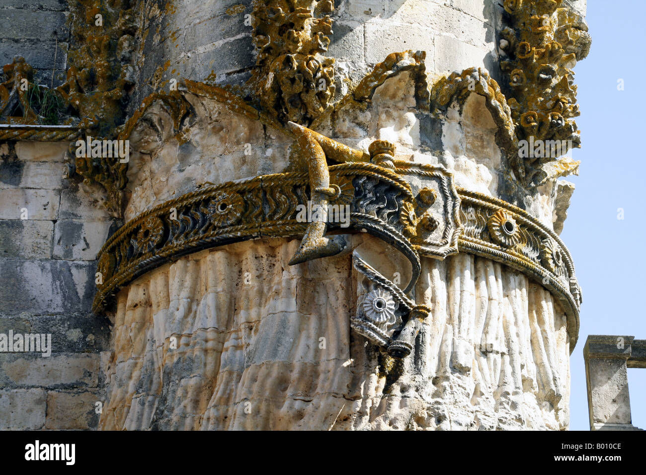 Sculpture d'une ceinture sur le Couvent des Chevaliers du Christ, Tomar, Portugal Banque D'Images