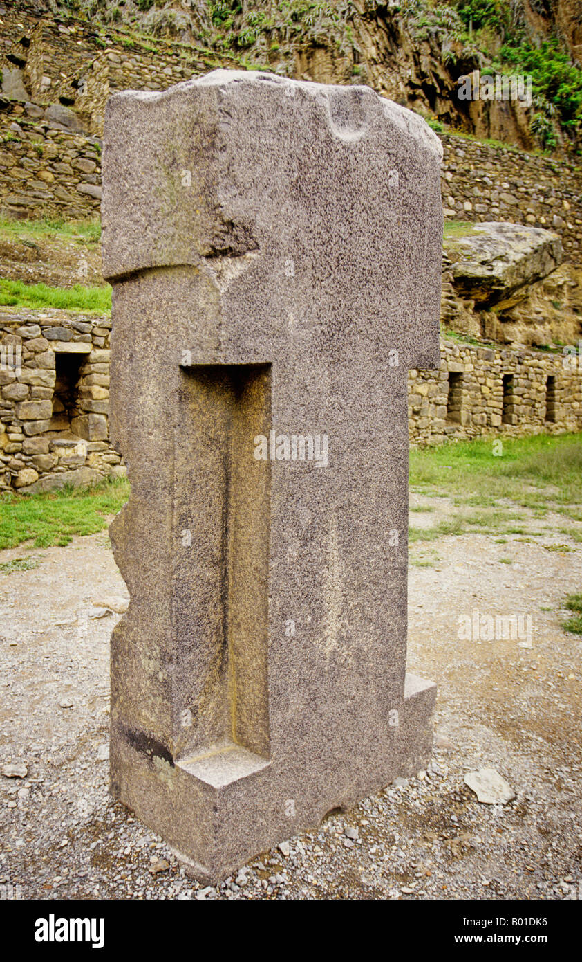L'art de la sculpture sur pierre Vallée Sacrée Ollantaytambo Pérou Banque D'Images