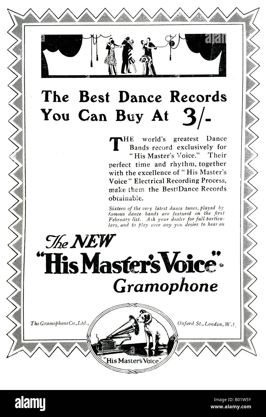 Publicité pour HMV His Master's Voice Records 1927 pour un usage éditorial uniquement Banque D'Images