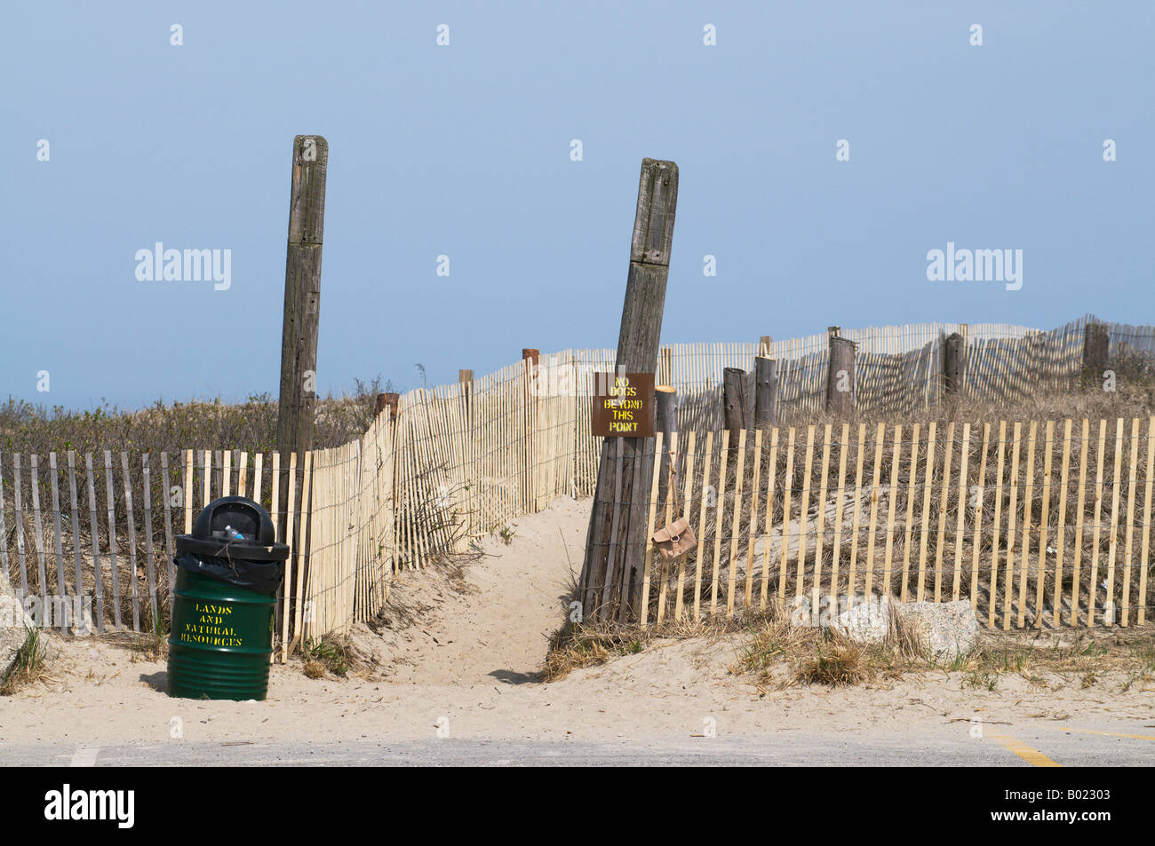 Entrée de plage avec des règles disant pas de chien. Banque D'Images