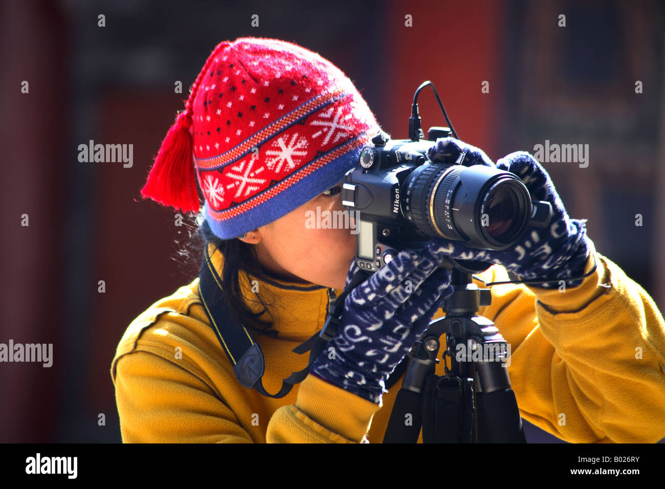 Photographe est parlant Banque D'Images