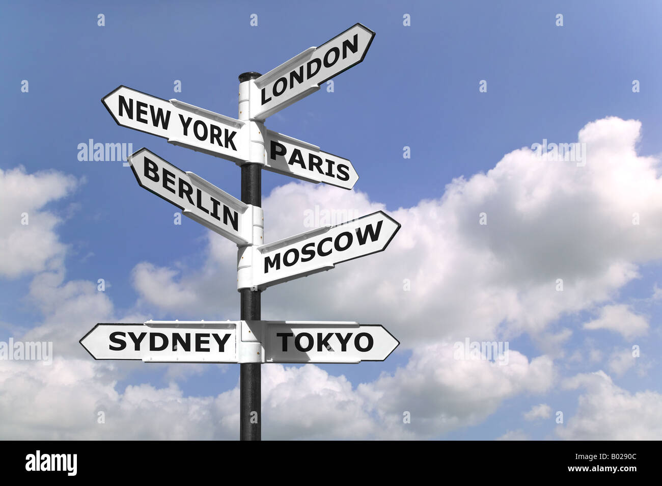 Panneau avec les affaires capitales du monde Banque D'Images