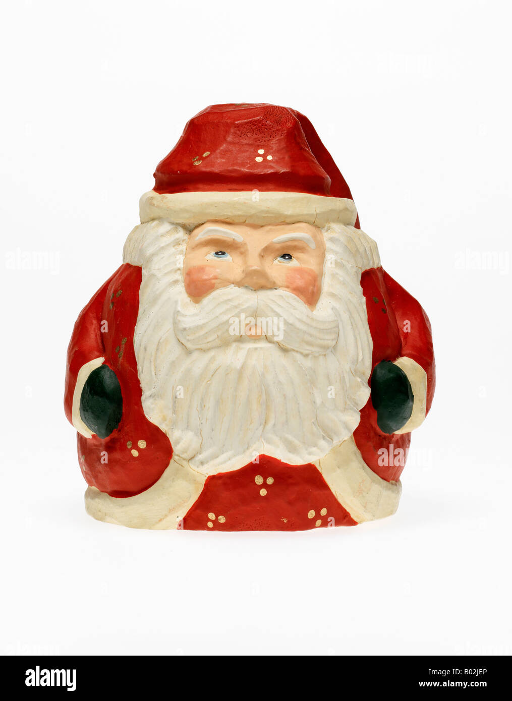 Santa Claus figurine en bois sur fond blanc Banque D'Images