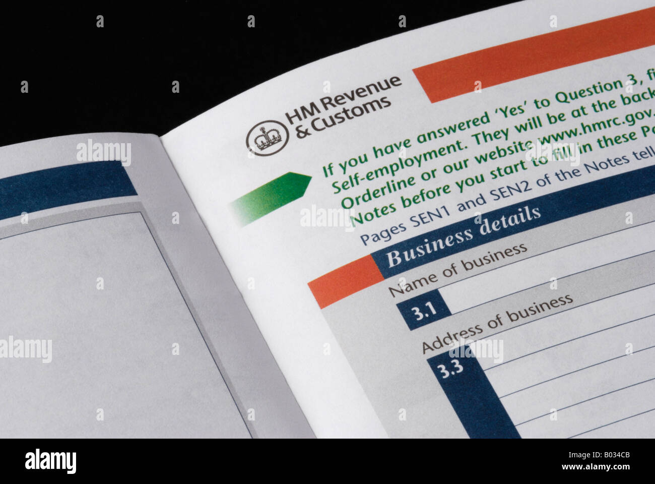 Pages de travail autonome à partir de HM Revenue and Customs UK déclaration de revenus Banque D'Images