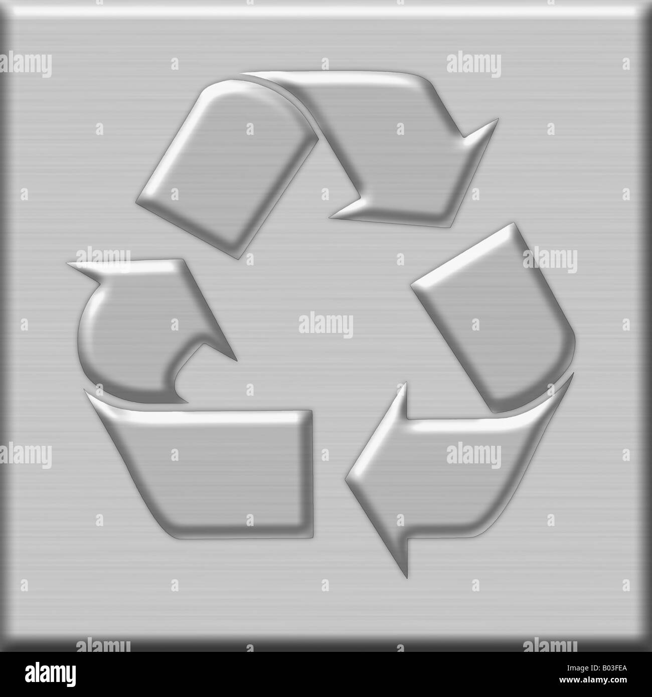 Le logo universel des matériaux recyclables pour sur un bouton. Logo universel des matériaux recyclables sur un bouton d'aluminium. Banque D'Images