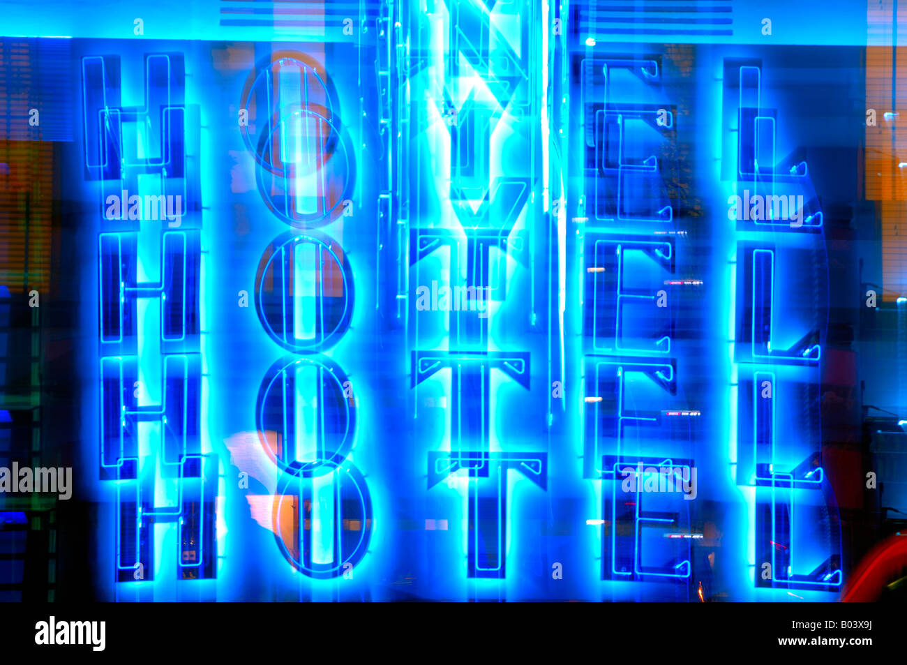 Abstract illustration de l'hôtel ; des enseignes au néon dans la nuit ;;Miami South Beach en Floride ; usa ; Banque D'Images