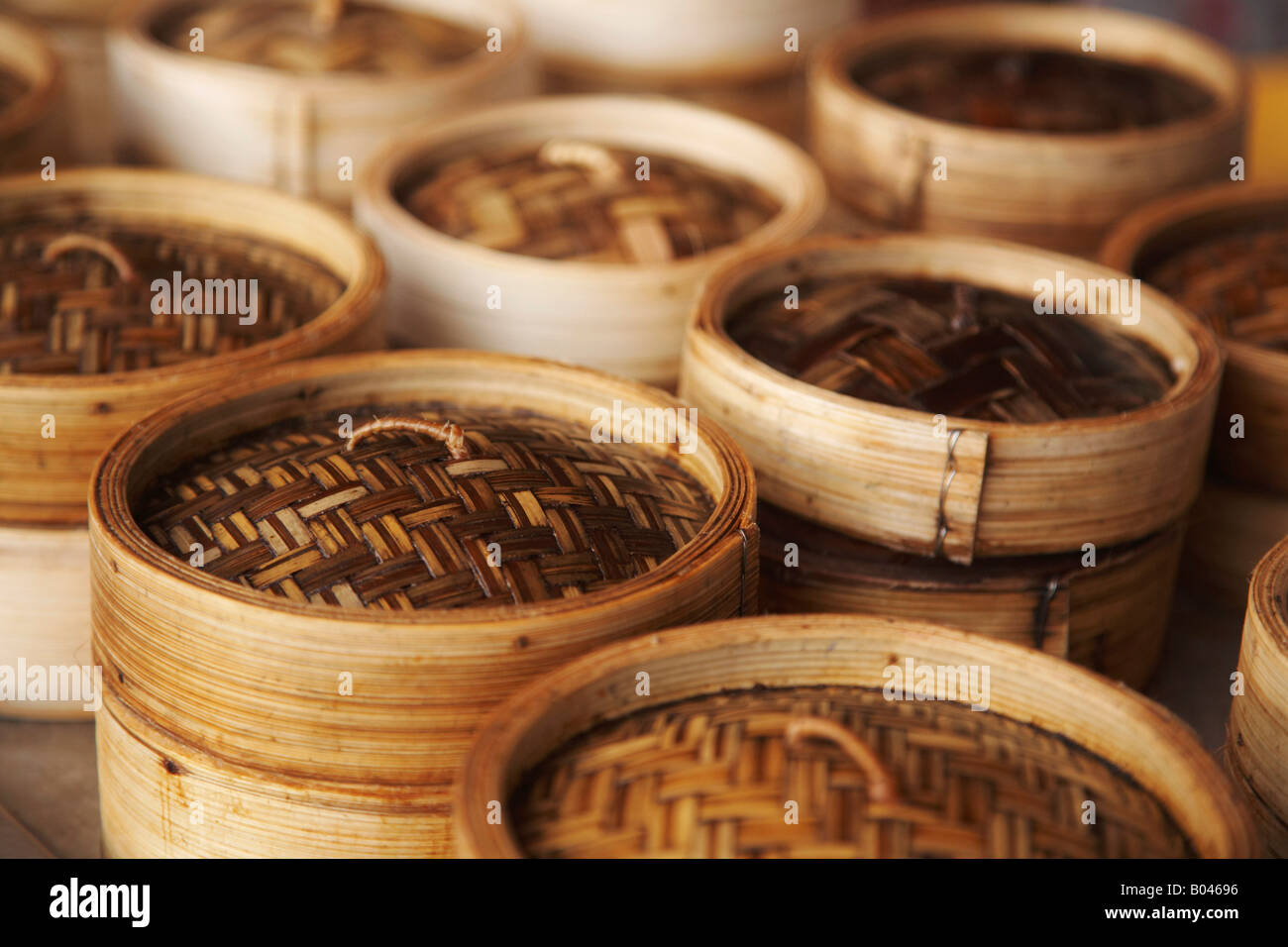 Close-up of Bamboo Steamers, Chine Banque D'Images