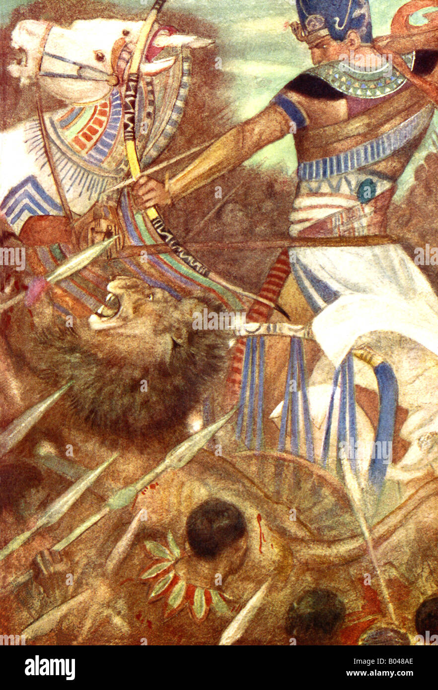 Ramsès le Grand, ou Ramsès II (également orthographié Ramsès), a été l'une des plus puissants seigneurs, montré ici dans la bataille. Banque D'Images