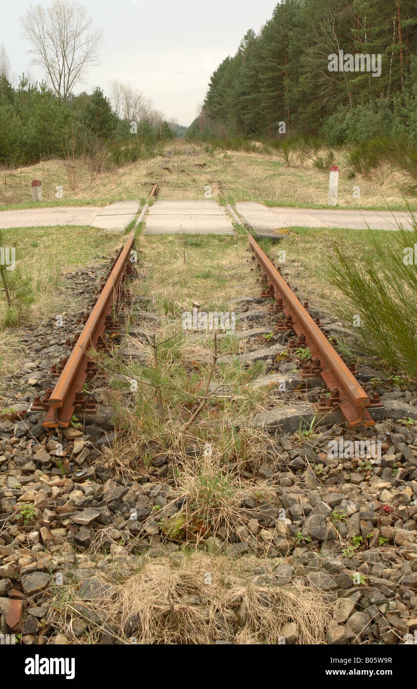 Treblinka Pologne ancienne voie de chemin de fer menant au camp d'extermination nazi mort à Treblinka Banque D'Images
