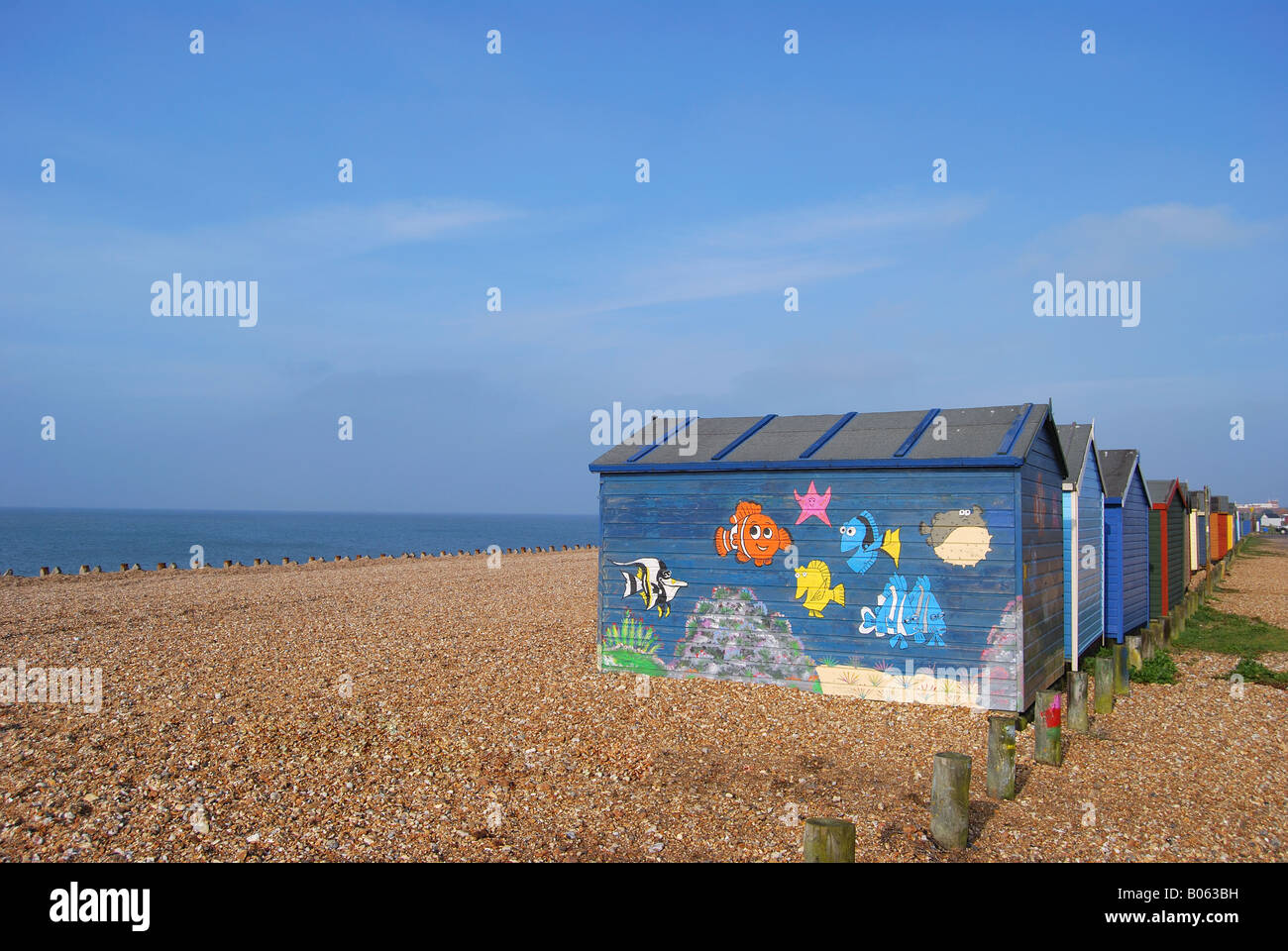 Cabines colorées, Hayling Island, Hampshire, Angleterre, Royaume-Uni Banque D'Images