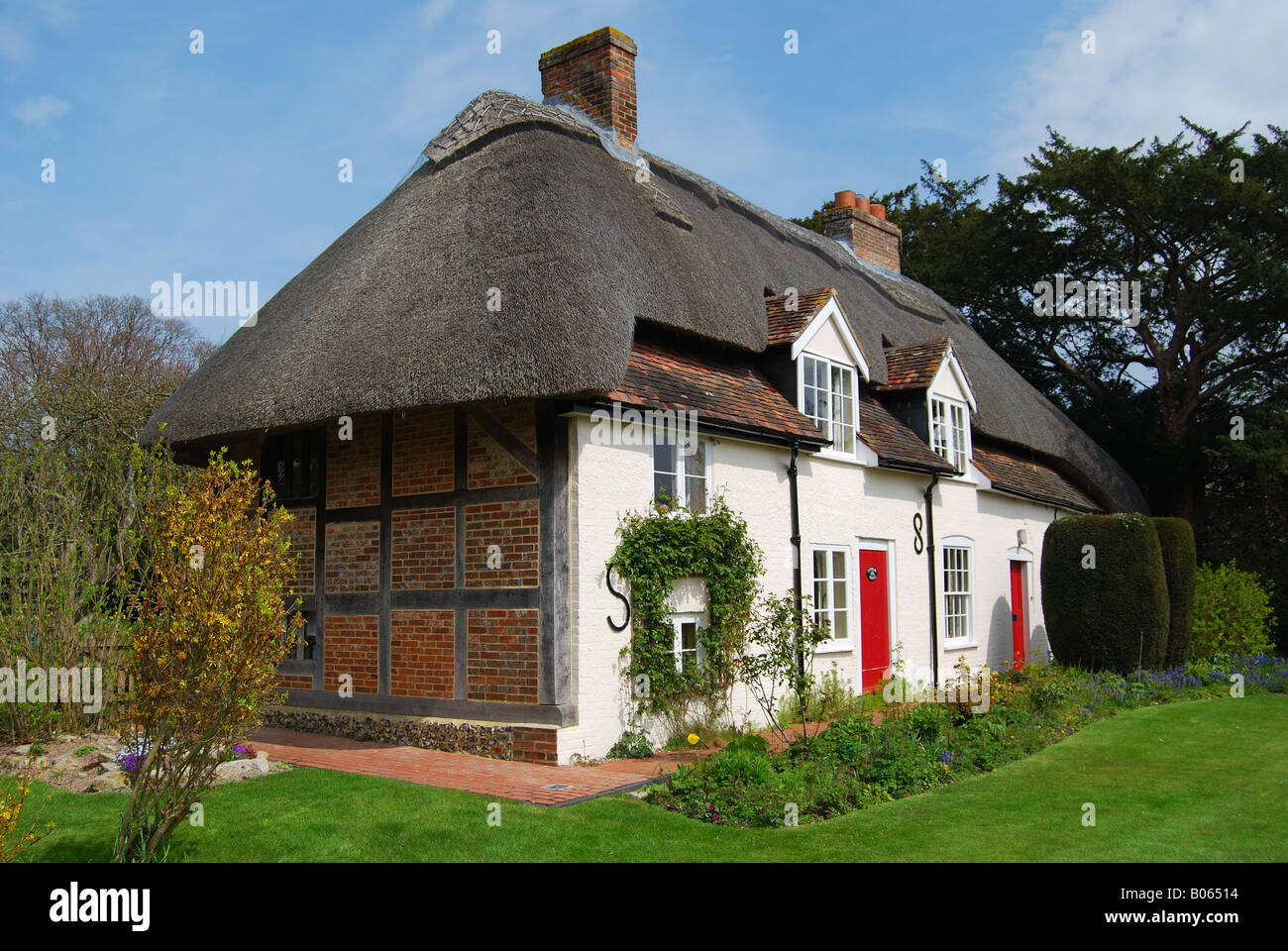 Chalet chaume, Denmead, Hampshire, Angleterre, Royaume-Uni Banque D'Images