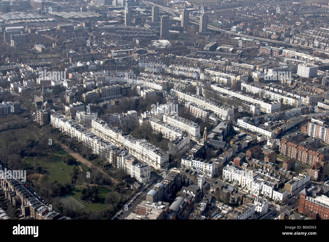 Vue aérienne au nord-ouest de Ladbroke Square Gardens Lansdowne Crescent maisons urbaines de Royal Borough de Kensington Chelsea Londres W11 Banque D'Images
