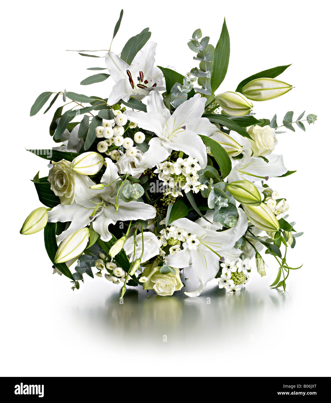 Feuillage vert Bouquet lys blanc Banque D'Images