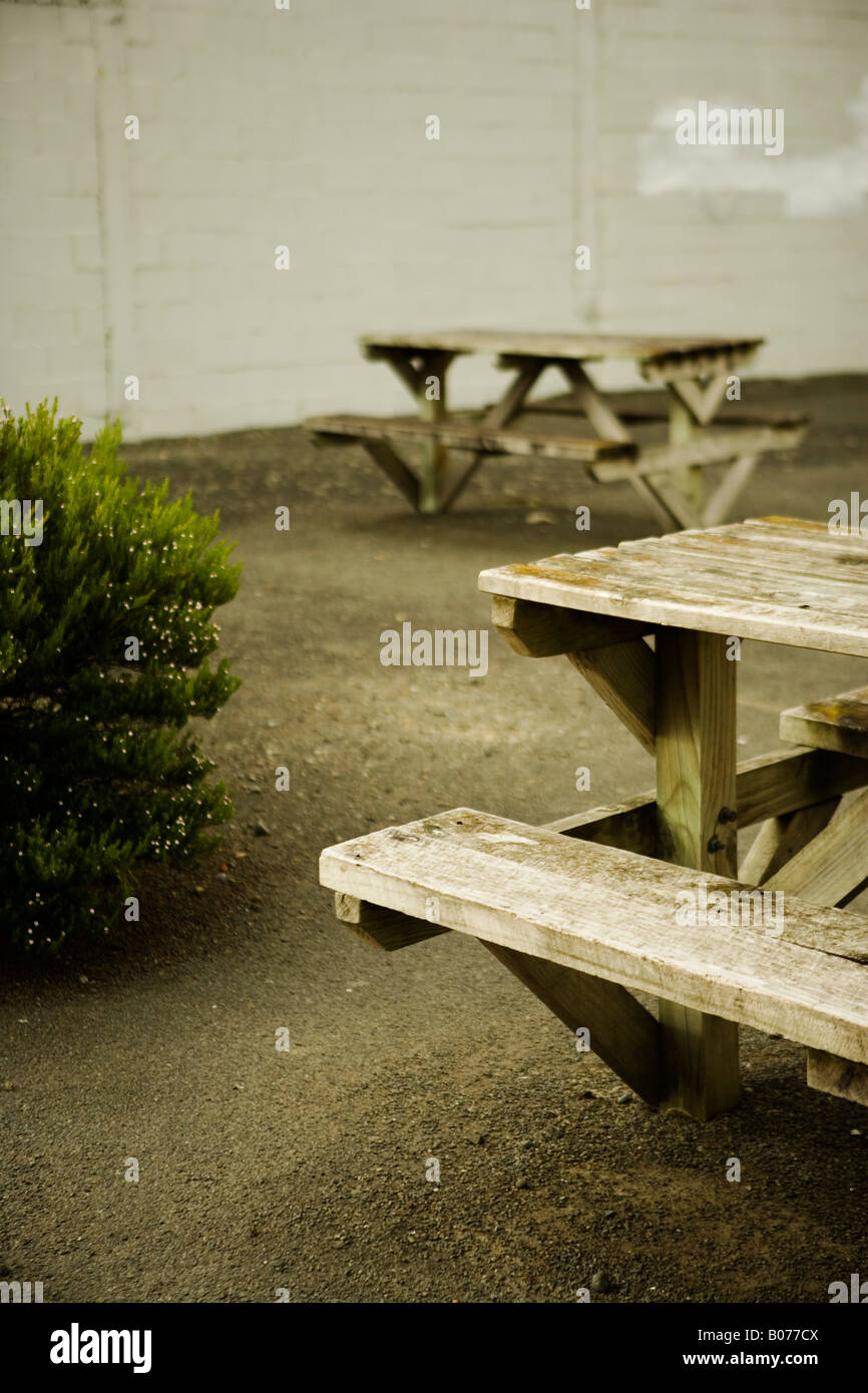 Bancs en bois dans la ville rurale de Feilding Manawatu Nouvelle-zélande Banque D'Images