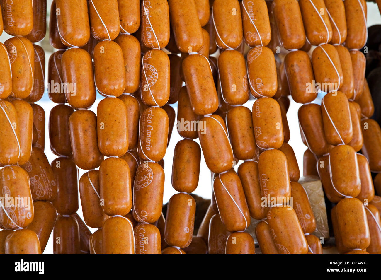 Chorizo de Teror saucisses de porc sur la vente au marché de dimanche Teror' 'Gran Canaria Espagne Banque D'Images