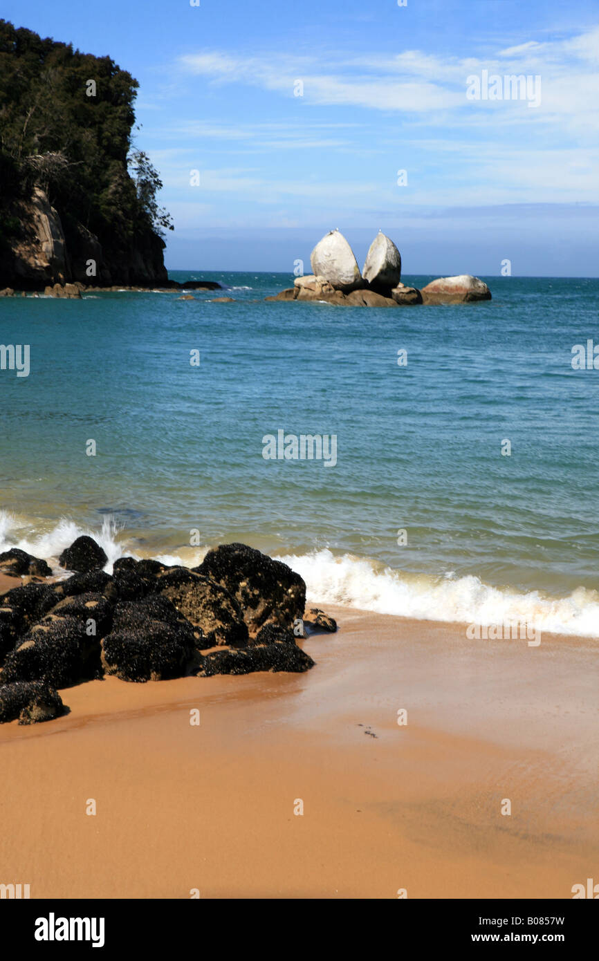 La plage par Apple au nord de Split Rock Kaiteriteri - parc national Abel Tasman Banque D'Images