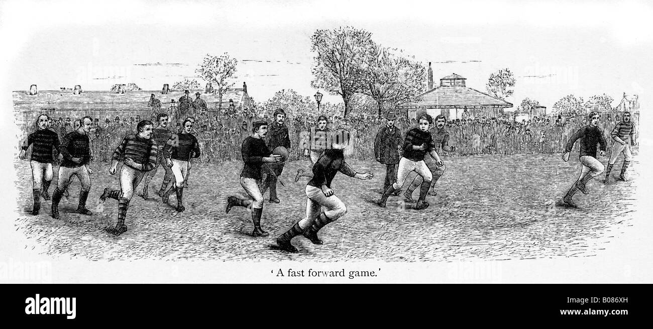 Victorian Rugby un jeu rapide de l'avant match de gravure de l'action 1887 livre par Shearman sur rugger Banque D'Images