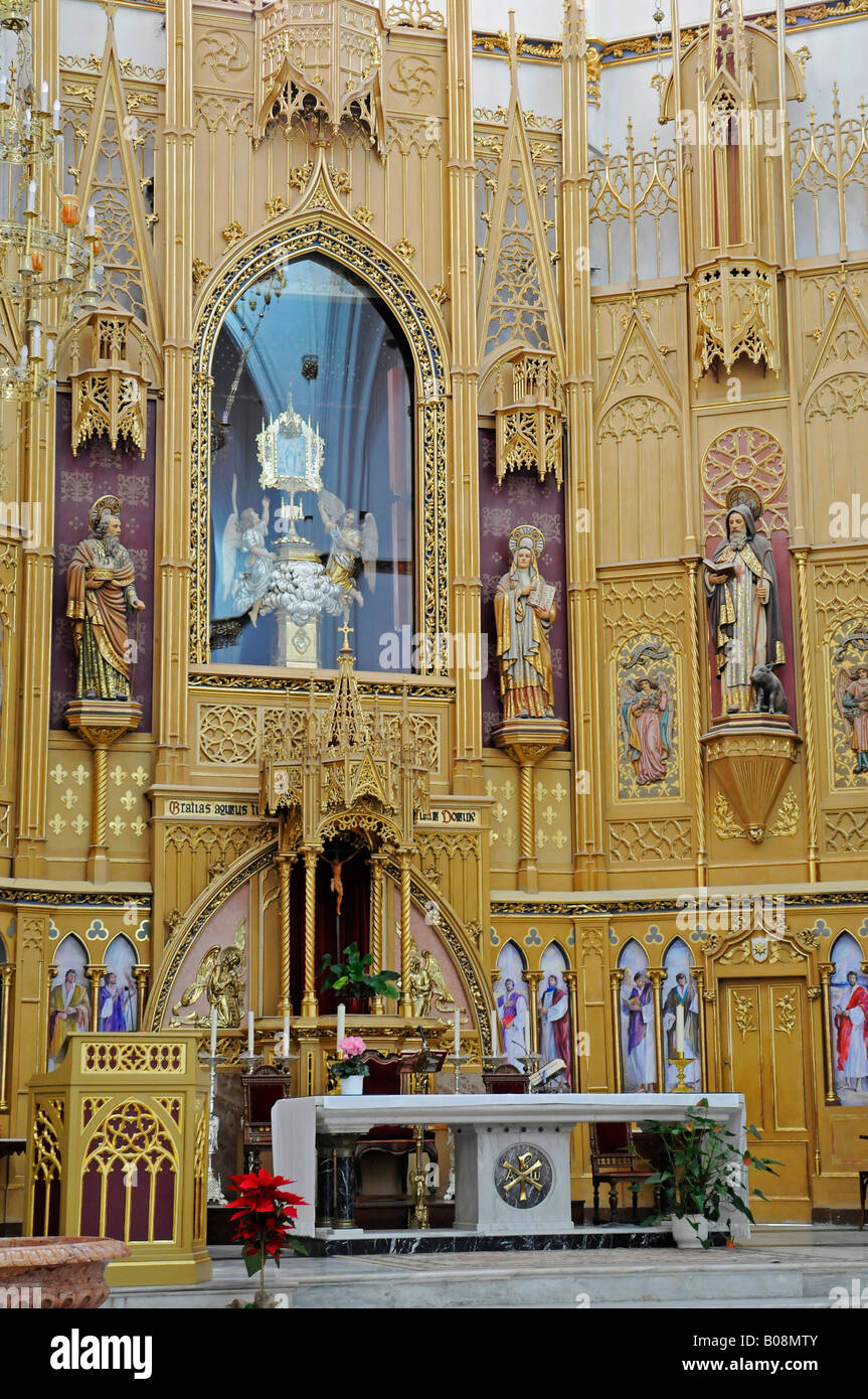 Retable doré très orné, Iglesia de la Puríssima Xiqueta Église, Benissa, Alicante, Costa Blanca, Espagne Banque D'Images