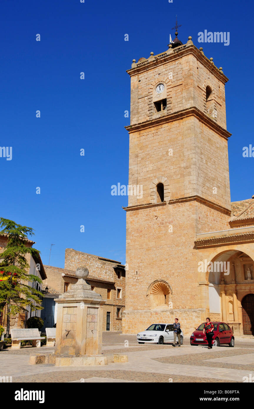 Tour de l'église EL Toboso, Castilla-La Mancha région, Espagne Banque D'Images